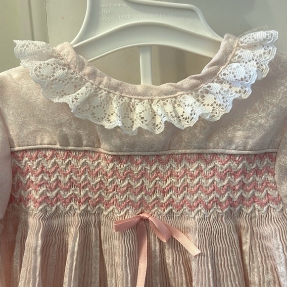 Smocked  Pink Lace Kids Dress vintage 18-24mo - Picture 8 of 11